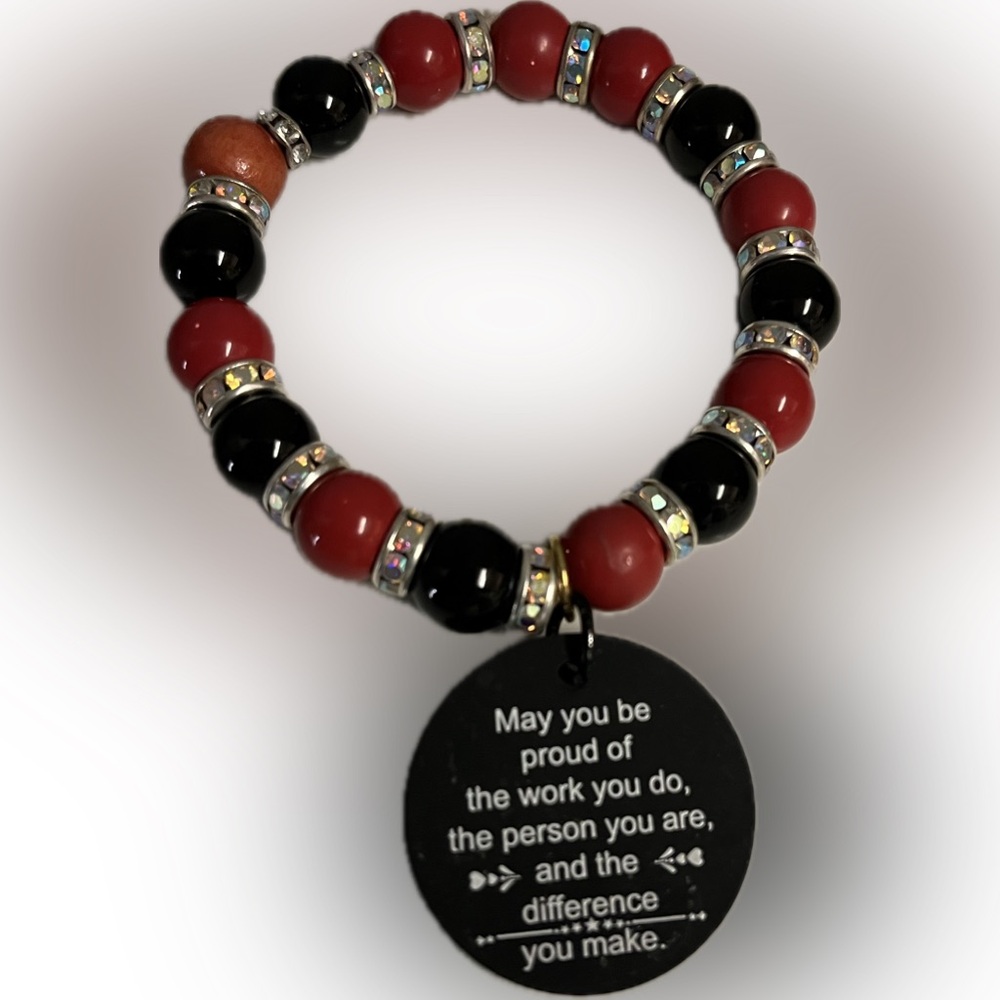 Hand Made Beaded bracelet - ALL GENDER - red & black - NWOT